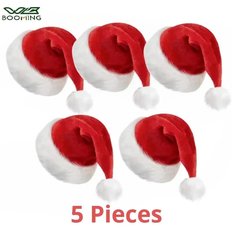 Santa Hat Plush - 5/1PCS หมวกคริสต์มาสตุ๊กตาผู้ใหญ่เด็กหมวกซานตานุ่มคริสต์มาสปีใหม่ Holiday Party ตกแต่ง