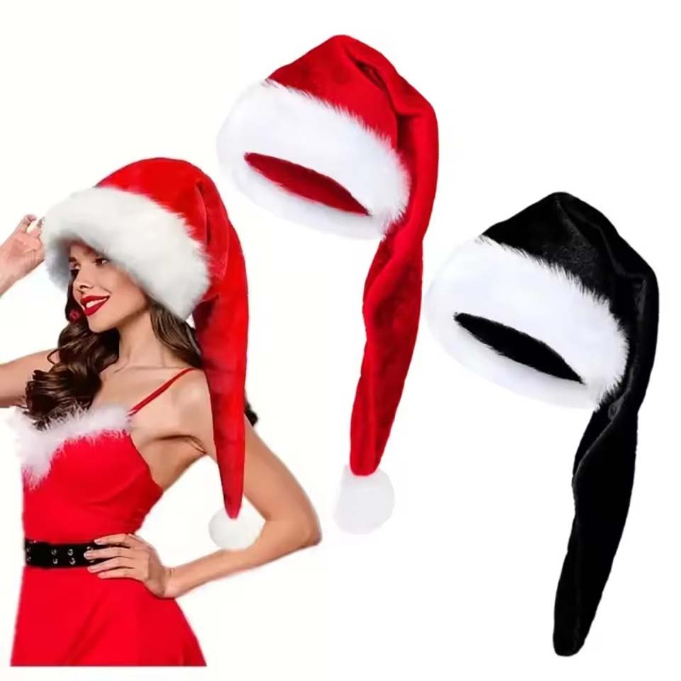 Santa Hat Plush - หมวกคริสต์มาสขนยาวกำมะหยี่ นุ่มสบาย หมวกซานต้าคริสต์มาสสีแดงขนยาว อุปกรณ์สำหรับงานปาร์ตี้วันปีใหม่ ปีใหม่ 2026