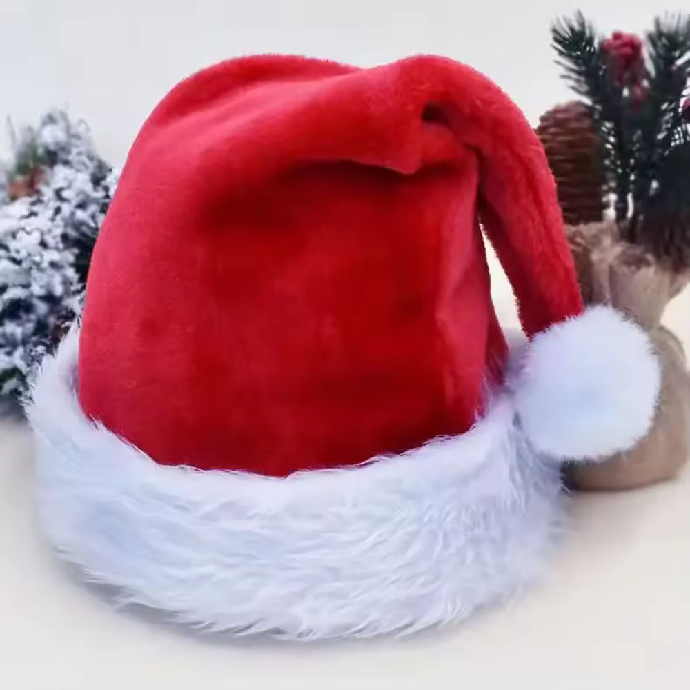 Santa Hat Plush - หมวกคริสต์มาสใหม่สำหรับผู้ใหญ่และเด็ก หมวกซานต้าขนปุยสีพื้น ของขวัญสำหรับเด็ก ตกแต่งงานปาร์ตี้เทศกาลปีใหม่