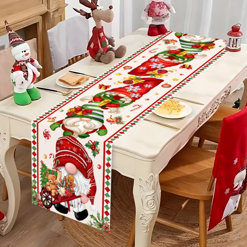 Christmas Table Runner - คริสต์มาสตารางRunner Faceless Gnomeตารางธงตกแต่งคริสต์มาสสําหรับHome 2025 Xmas Navidad