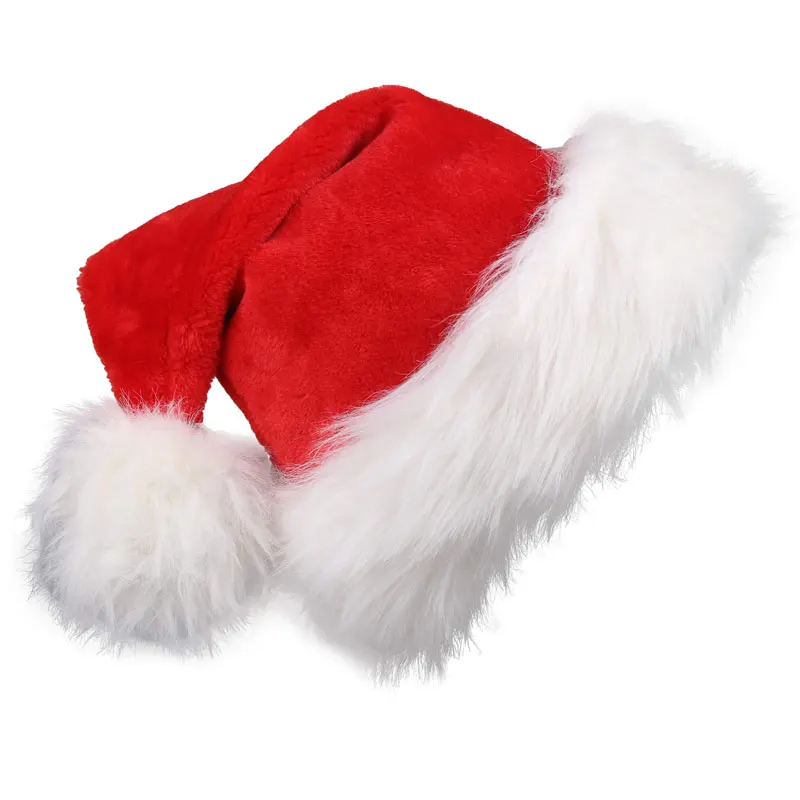 Santa Hat Plush - หมวกซานตาคลอสคริสต์มาส หมวกขนยาวสีแดงสำหรับผู้ใหญ่และเด็ก ใช้ได้ทั้งชายและหญิง อุปกรณ์สำหรับงานปาร์ตี้เทศกาลปีใหม่ 2025 ของขวัญ