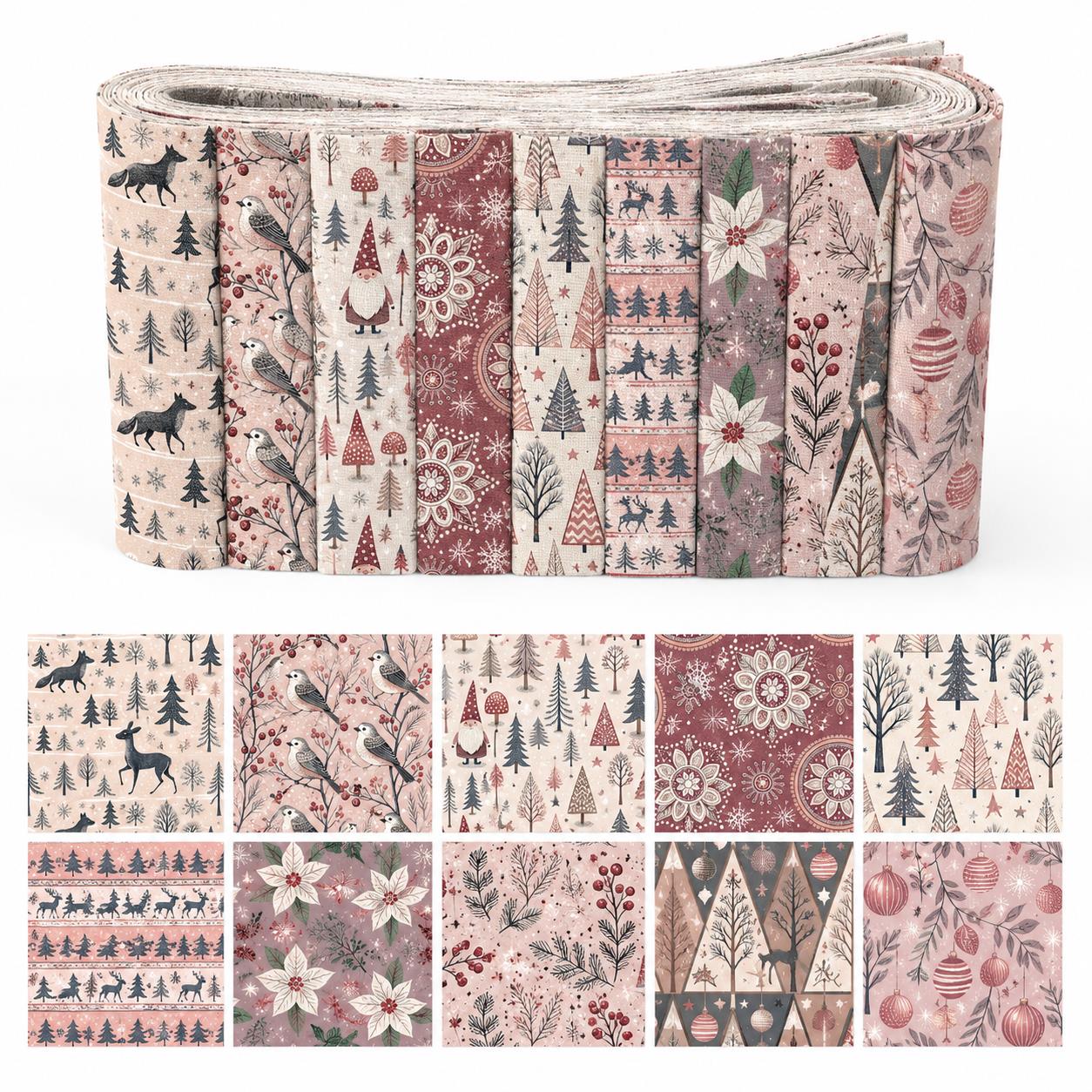Christmas Table Runner - ผ้าลายคริสต์มาสแบบเยลลี่โรล 10 ชิ้น ขนาด 2.5x19.7 นิ้ว