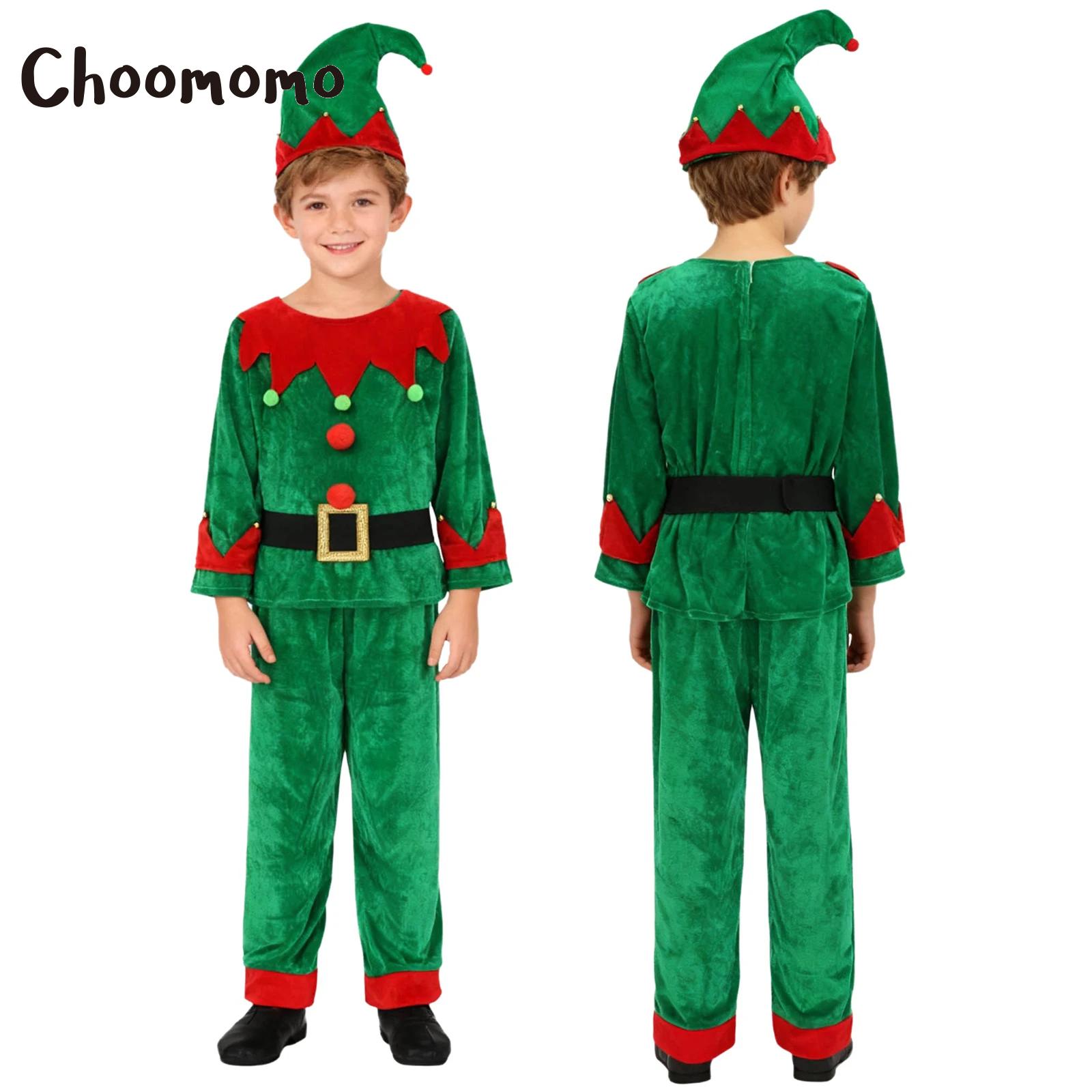 Elf Costume Christmas - ชุดแฟนซีเอลฟ์คริสต์มาสสำหรับเด็กผู้ชาย ชุดซานตาคลอสพร้อมเสื้อ กางเกง หมวก หูเอลฟ์ เข็มขัด