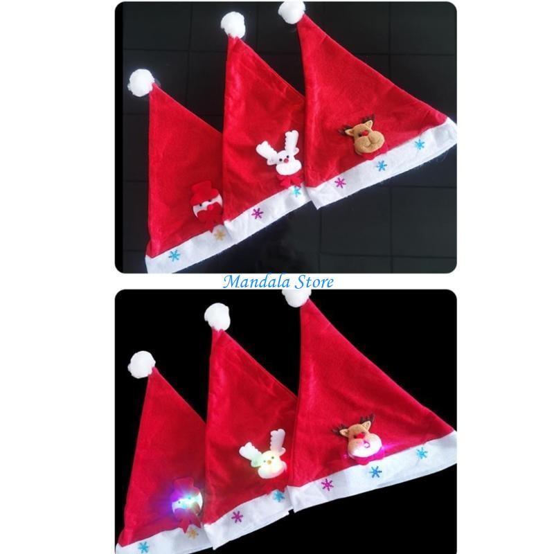 Santa Hat Plush - U2JC หมวกคริสต์มาสผู้ใหญ่ LED หมวกซานต้าเรืองแสงเทศกาลวันหยุดสำหรับของขวัญปีใหม่