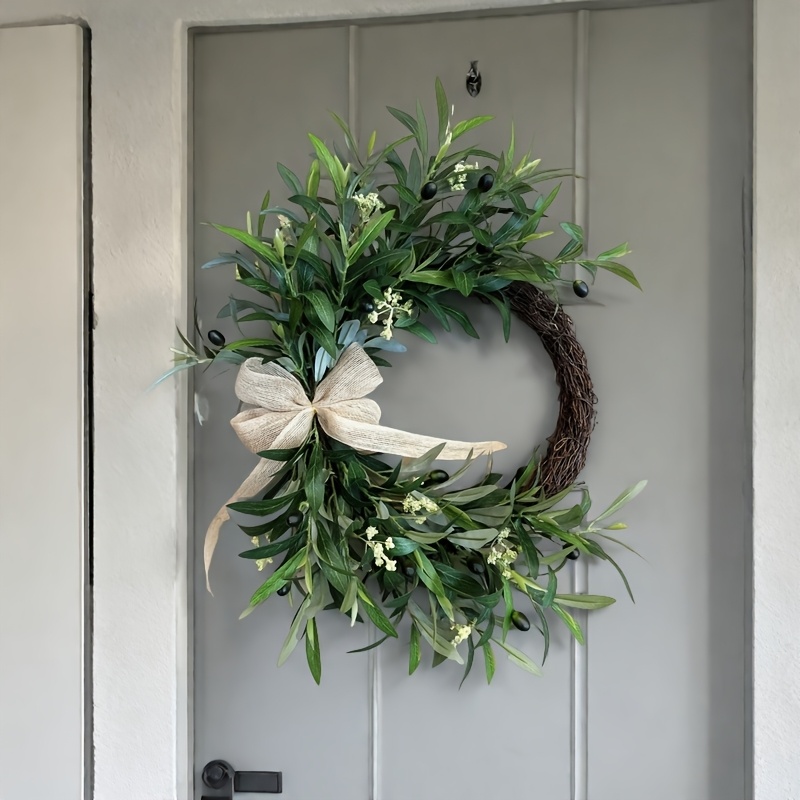 Christmas Wreath Fake - 2025 พวงหรีดมะกอกประดิษฐ์แขวนผนังคริสต์มาสฮาโลวีนดอกไม้ปลอมตกแต่งพลาสติกและผ้าวัสดุ