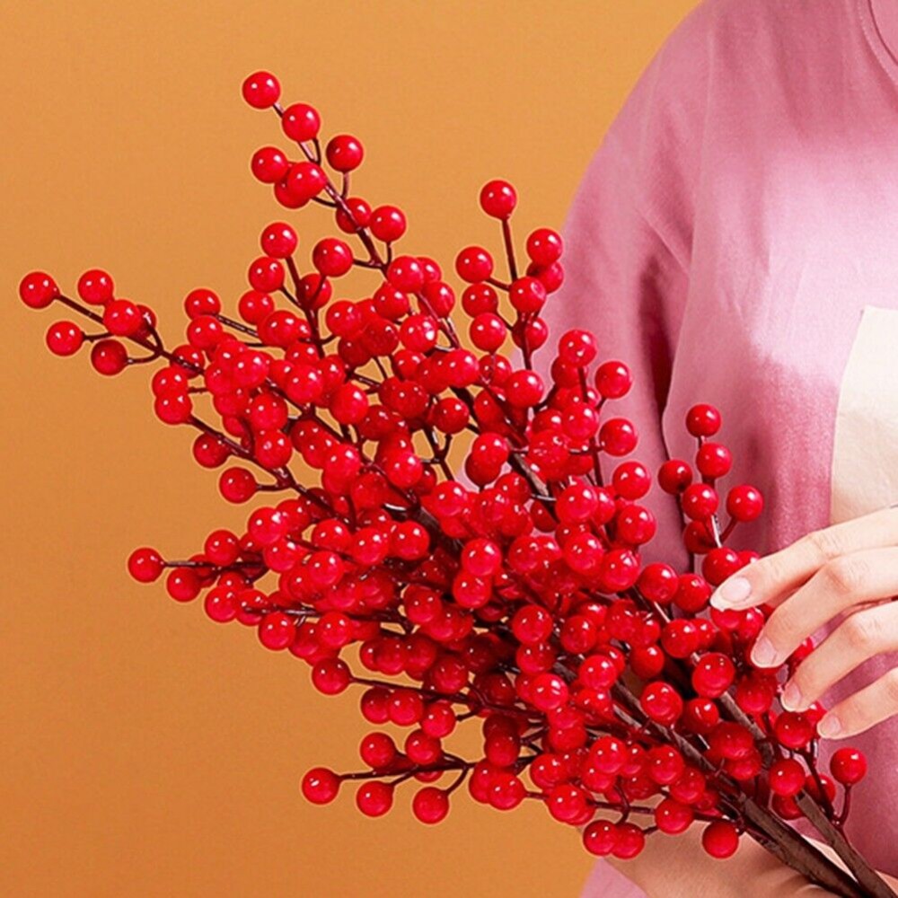 กิ่งเบอร์รี่สีแดงสดเทียมสำหรับ - Christmas Wreath Fake บทวิจารณ์และราคา