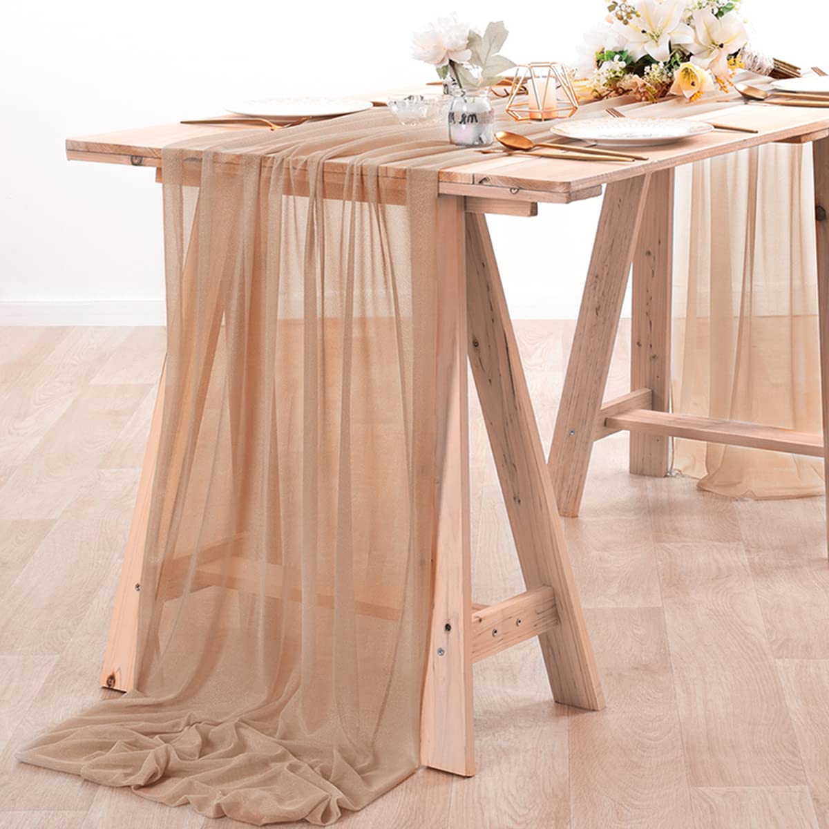 ชีฟองตาราง Runner Nude Sheer ผ - Christmas Table Runner บทวิจารณ์และราคา
